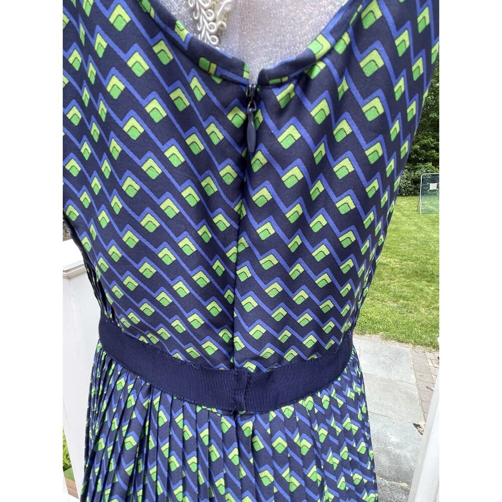 Shoshanna Paulette Micro-pleat Sleeveless Knee Length Dress, Blue/Green Print 6 - Picture 16 of 16